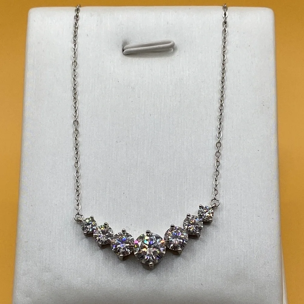 Moissanite Seven Stone Demi Eternity Sterling Silver Necklace